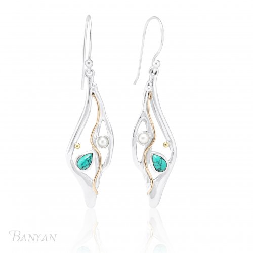 Banyan - Pearl/Turq Set, Sterling Silver - Drop Earring