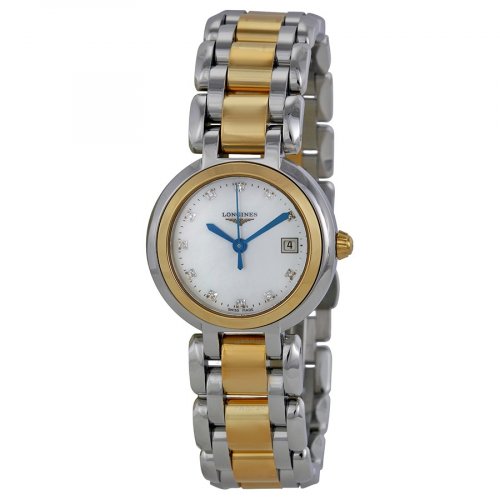 Longines - Prima Luna, Dia 0.032 MOP Set, Stainless Steel/Tungsten - Yellow Gold Plated - Glass/Crystal Quartz Watch, Size 26.5mm - L81105936