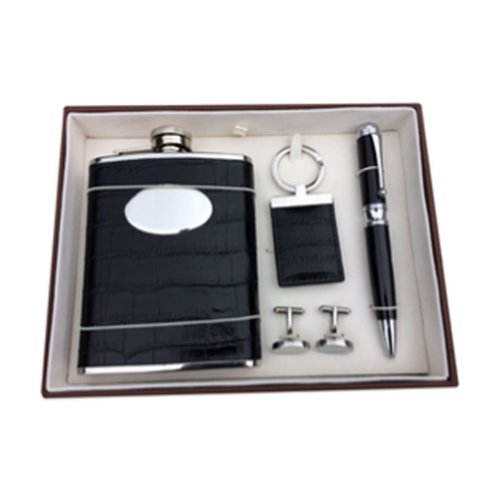 Jos Von Arx - Stainless Steel Flask, Keyring, Cuff Links, Pen Box Set - SE30