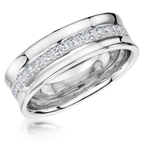 Jools - Cubic Zirconia Set, Sterling Silver Concaved Half Eternity Ring, Size N - PSR2910