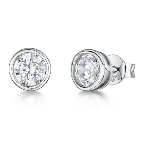 Jools - Cubic Zirconia Set, Silver Stud Earrings, Size 7.5mm