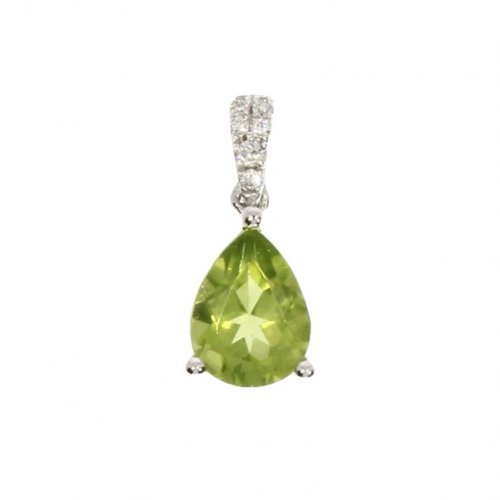 Guest and Philips - Peridot Set, 18ct White Gold Tear Drop Pendant - 12-62-588