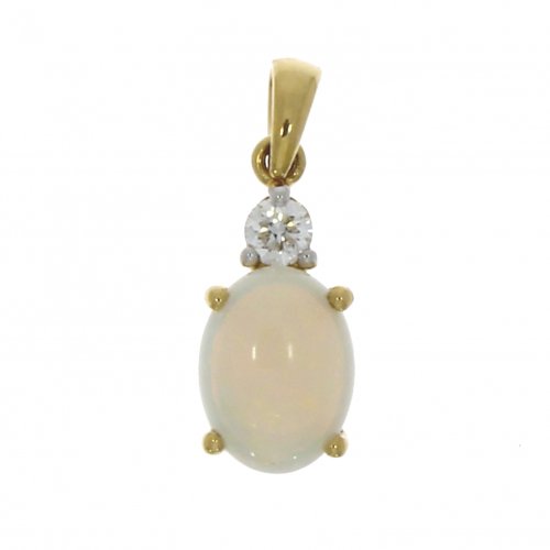 Herbert Marx - Opal And Diamond Set, 18ct Yellow Gold Oval Opal With Diamond Pendant - 12-62-513