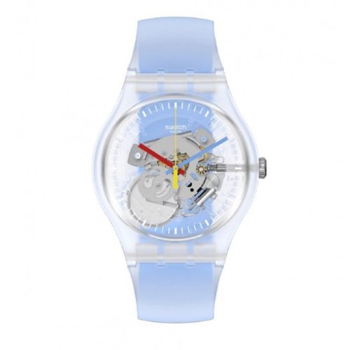 Swatch - Clearly Blue Striped, Plastic/Silicone - Quartz Watch, Size 31mm SUOK156