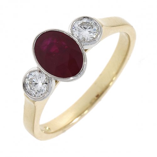 Guest and Philips - Diamond 0.35 Ruby 1.25ct Set, Yellow Gold - White Gold - 18ct 3 Stone Ring, Size O - 37260B2