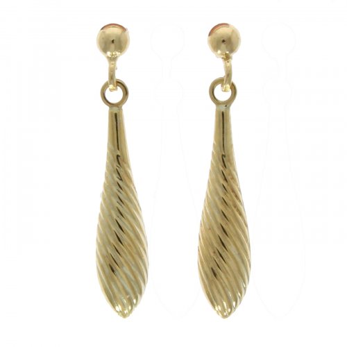 Guest and Philips - Yellow Gold 9ct Ribbed Torpedo Drops - 10-02-200