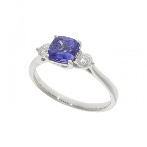 Guest and Philips - 18ct Tanzanite & Diamond Cushion 3 Stone Ring - 02-31-218