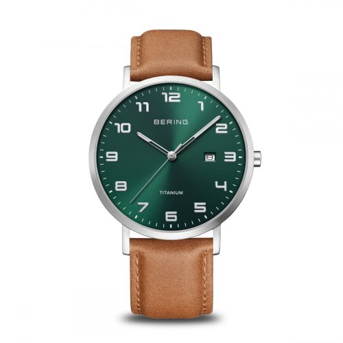 Bering - Titanium, Titanium - Leather - Titanium Watch, Size 40mm 18640-568 18640-568