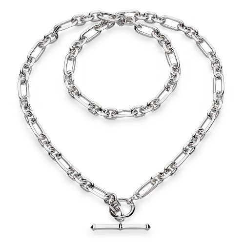 Kit Heath - Revival Astoria, Rhodium Plated - Figaro Chain T Bar Necklace, Size 18