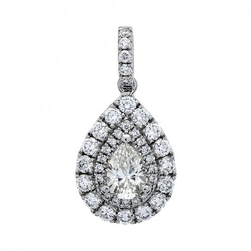 Guest and Philips - D 0.43ct D 0.30ct Set, White Gold - 18ct Pear 2 Row Castle Loop Pendant