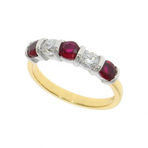 Guest and Philips - 18ct Ruby & Diamond Bar Set 5 Stone (Yellow Gold Shank) - 02-22-040