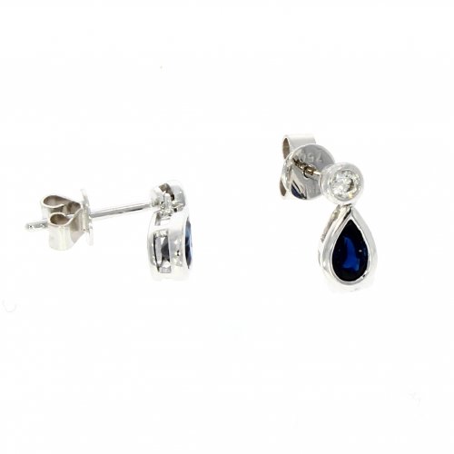 Guest and Philips - White Gold18ct Sapphire & Diamond Pear Shaped Drop Earrings - 03-11-117