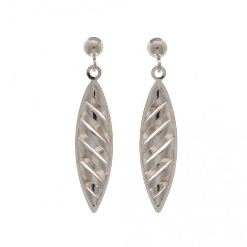 Guest and Philips - White Gold 9ct Stripped Marquise Drop Earrings - 10-07-145