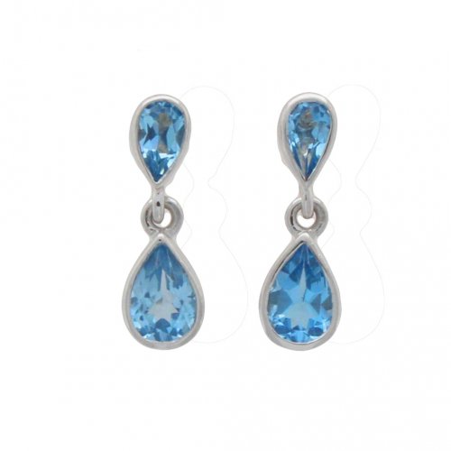 Guest and Philips - White Gold 9ct Blue Topaz Double Pear Shape Drop Earrings - 03-20-334