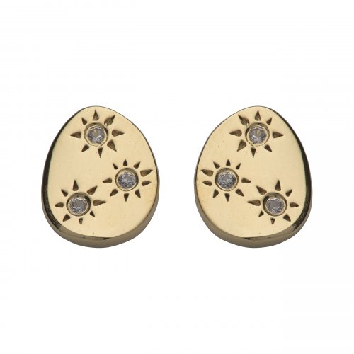 Unique - White Sapphire Set, Sterling Silver - Yellow Gold Plated - Stud Earrings - ME-703