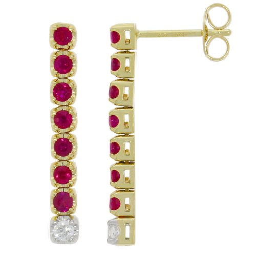 Guest and Philips - 0.10PTS DIAMOND , Ruby Set, Yellow Gold - LINE DROP EARRINGS 09EADG87352