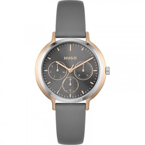 Hugo - #edgy, Yellow Gold Plated - Leather - Stainless Steel Quartz Watch, Size 38cm 1540109