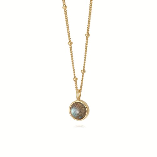 Daisy - Healing Stone, Labrodorite Set, Yellow Gold Plated - Bobble Necklace HN1007-GP