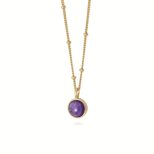 Daisy - Healing Stone, Amethyst Set, Yellow Gold Plated - Bobble Necklace HN1002-GP