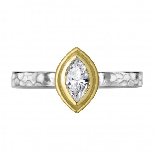 Dower and Hall - Twinkle, White Sapphire Set, Sterling Silver - Yellow Gold - Ring, Size N - TWR106-S-18Y-WS