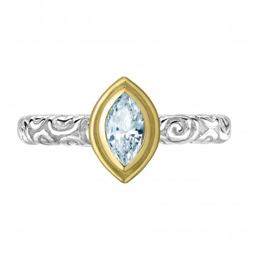 Dower and Hall - Twinkle, Aquamarine Set, Sterling Silver - Yellow Gold - Ring, Size N - TWR116-S-18Y-AQ