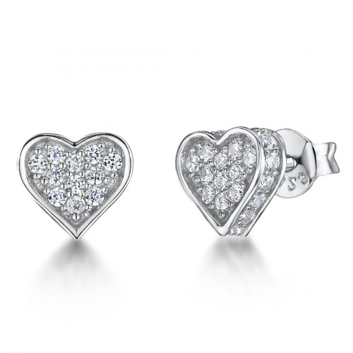 Jools - CZ Set, Sterling Silver - Heart Stud Earrings - KPE2225