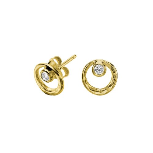 Dower and Hall - Dew Drop , White Topaz Set, Yellow Gold Plated - Stud Earrings - DNE224-V-WT