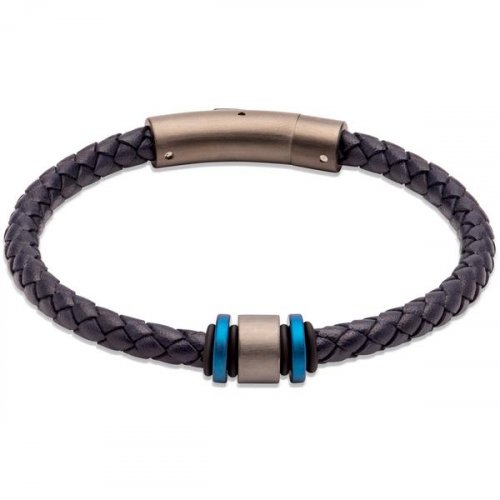 Unique - Leather - Stainless Steel - BRACELET, Size 21CM B457NV-21CM