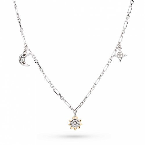 Kit Heath - Revival Celeste , CZ Set, Rhodium Plated - Yellow Gold Plated - Charm Necklace, Size 17