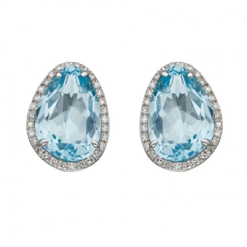 Gecko - Diamond Blue Topaz Set, White Gold - 9ct Cluster Earring GE2399T