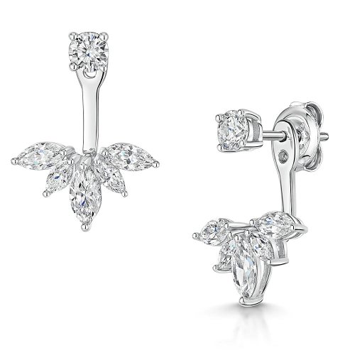 Jools - Cubic Zirconia Set, Sterling Silver - Ear Cuff Stud Earrings HBE2039