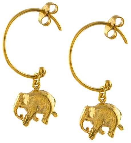 Alex Monroe - Indian Elephant, Yellow Gold Plated Hoop Earrings BVE1-GP