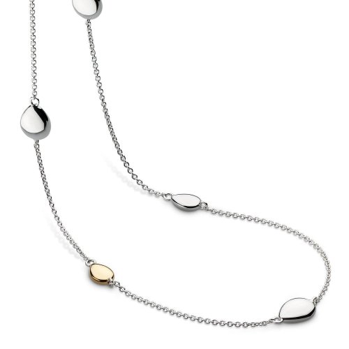 Kit Heath - Coast Pebble, Rhodium Plated - Sterling Silver - Yellow Gold Plated Station Necklace, Size 20