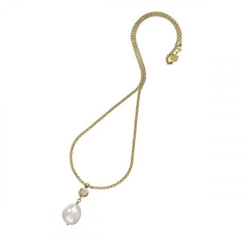 Dower and Hall - Pearl White Topaz Set, Sterling Silver - Yellow Gold Plated - Pendant - PLP70-V-WT-WP-1