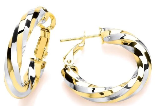 Guest and Philips - Yellow and White Gold 9ct Twist Hoop Earrings GEH3389