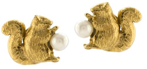 Alex Monroe - Squirrel & Pearl, Pearl Set, Yellow Gold Plated - Stud Earrings FSE5-GP