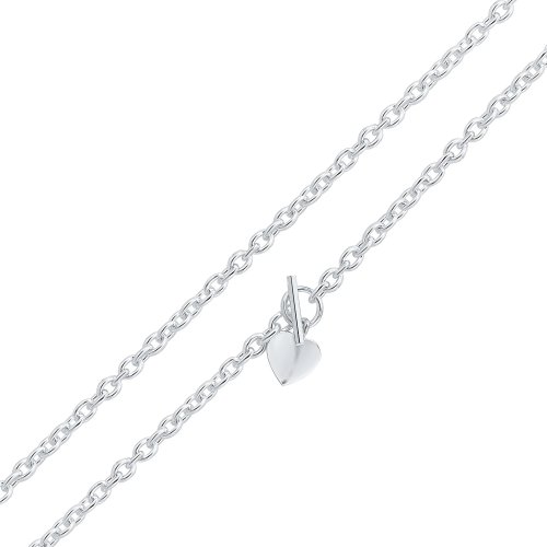 Guest and Philips - Sterling Silver - Cable Chain T Bar Heart Necklace, Size 18