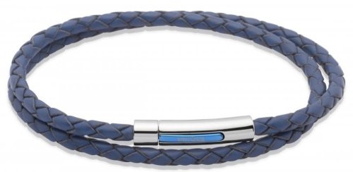 Unique - Leather - Stainless Steel - Bracelet, Size 19cm B171BLUE-19CM