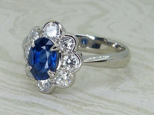 Antique Guest and Philips - Sapphire Set, Platinum - Cluster Ring R5970