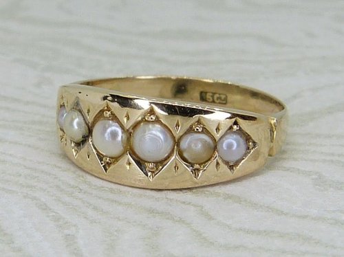 Antique Guest and Philips - Pearl Set, Yellow Gold - Six Stone Cluster Ring R5975