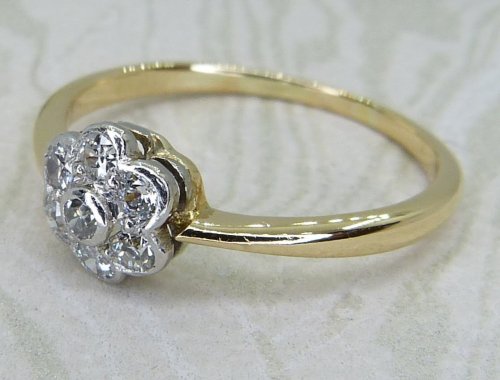 Antique Guest and Philips - Diamond Set, Yellow Gold - White Gold - Seven Stone Cluster Ring R5979