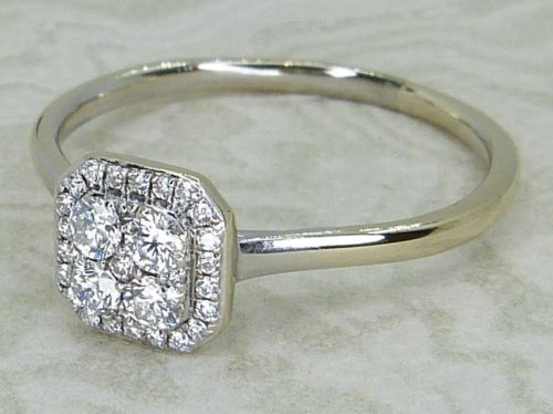 Antique Guest and Philips - Diamond Set, White Gold - Rectangular Cluster Ring R6045