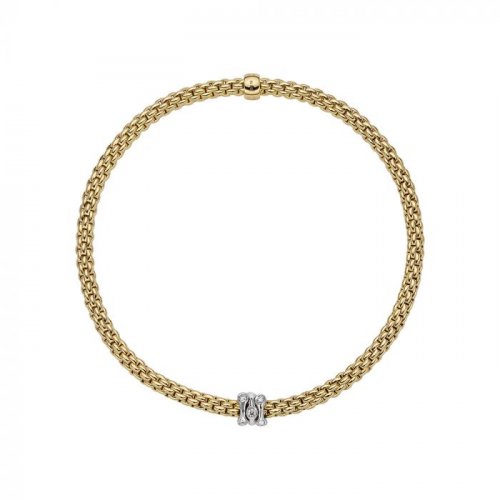 Fope - Prima, D 0.12ct Set, Yellow Gold - 18ct Bracelet, Size 175mm 743BBBRM