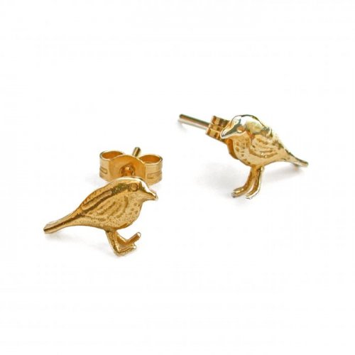 Alex Monroe - Little Robin, Yellow Gold Plated Stud Earrings TGE9-GP TGE9-GP