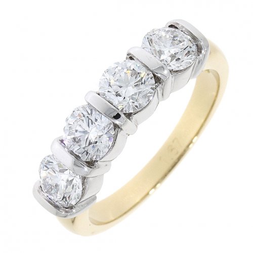 Guest and Philips - Diamond 1.65ct Set, Platinum - Yellow Gold - 4 Stone Bar HET Ring 12764G1