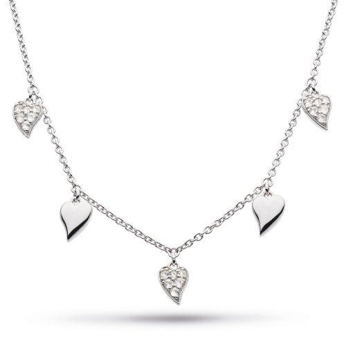 Kit Heath - Desire Lust, White Topaz Set, Sterling Silver - Heart Station Necklace, Size 18