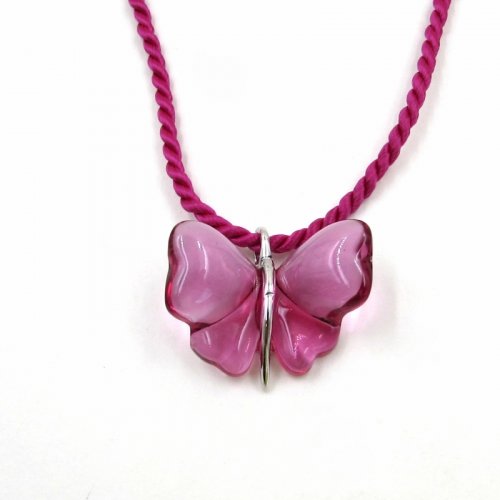 Lalique - Papillion, Glass Fuschia Butterfly Pendant  7783900