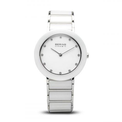 Bering - Ladies Ceramic, Swarovski Crystal Set, Ceramic and Stainless Steel, Silver and White Watch - 11435-754