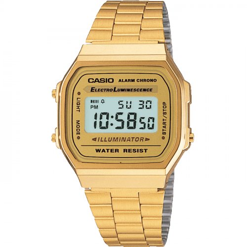 Casio - Classic Retro, Yellow Plating, Stainless Steel Digital Chronograph Watch A168WG-9EF