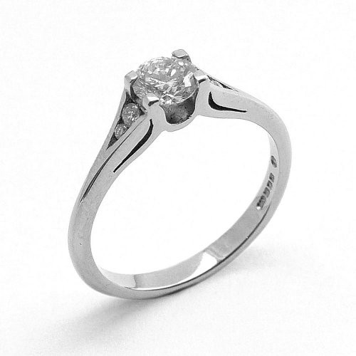 Solitaire Diamond Ring with Diamond Set Shoulders, in Palladium